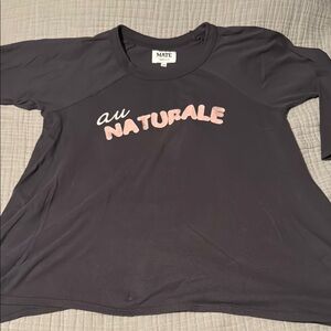 Mate the label Black T-Shirt with Pink 'Au Naturale' Graphic 3/4 sleeve sz s/m